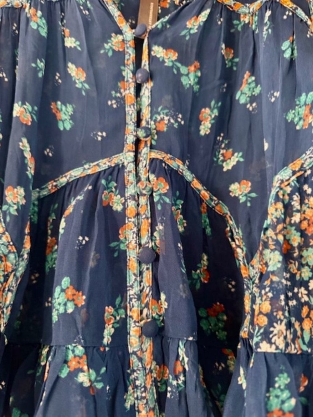 Anthropologie Sheer Babydoll Blouse In Blue Floral Print - Picture 6 of 10